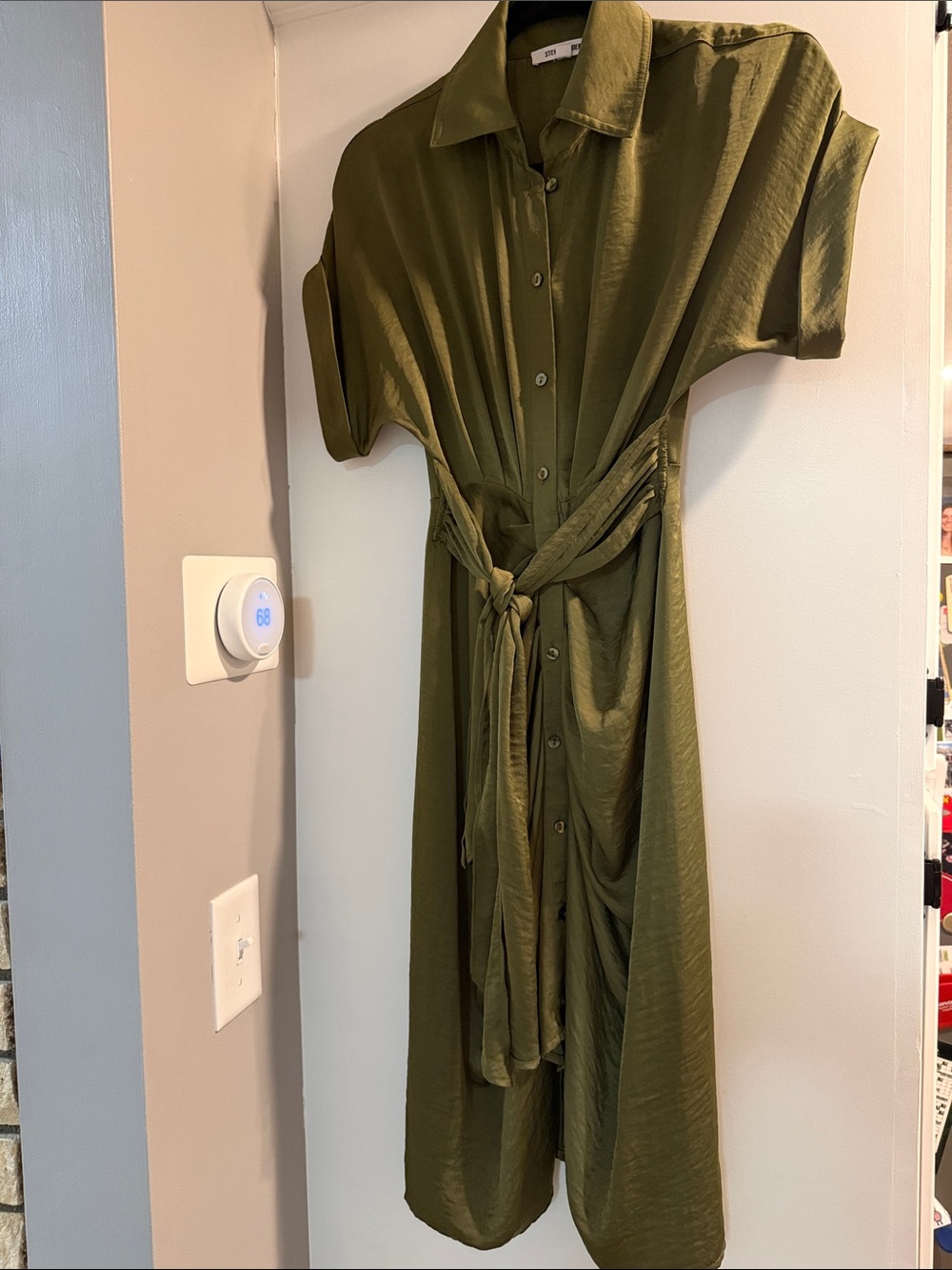 Steve Madden Olive Green Button-Front Shirt Dress